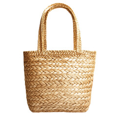 Elegant Straw Tote Bag with a Refined Weave and Soft Handles Isolated on Transparent Background