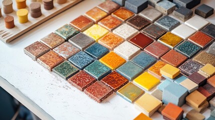 Fototapeta premium A unique organization of mosaic tiles in vibrant and earthy tones