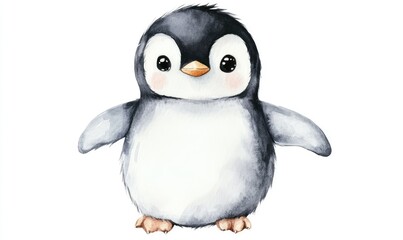 Naklejka premium Kid penguin doll watercolor. AI generated illustration.