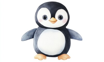 Fototapeta premium Kid penguin doll watercolor. AI generated illustration.