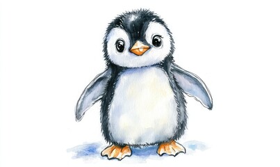 Fototapeta premium Kid penguin doll watercolor. AI generated illustration.
