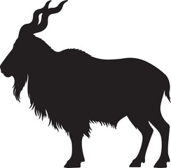 Markhor side view vector silhouette on white background