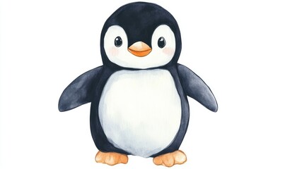 Fototapeta premium Kid penguin doll watercolor. AI generated illustration.