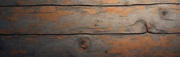 Naklejka premium Old wood texture. Weathered wooden planks with peeling paint show age, wear, natural patterns. Grungy background for design, vintage, rustic themes. Brown, grey colors for product demo, interior