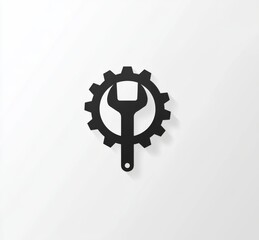 Minimal black and white gear logo with wrench symbol