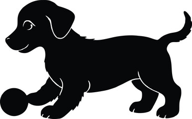 Black dog silhouette vector illustration of a cute puppy or mammal isolated on white