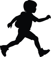 child with backpack running,child with backpack running silhouette,student running silhouette