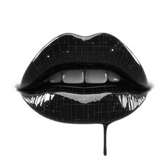 Glossy black lips dripping paint aesthetic beauty makeup illustration on transparent background
