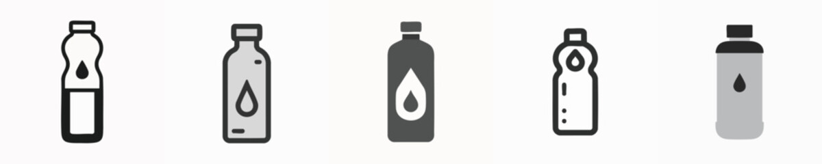 Black Silhouette Water Bottle Icons Set – Flat Vector Style