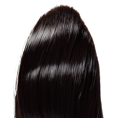 Sleek shiny dark brown hair close up for hair care and beauty product ads on transparent background