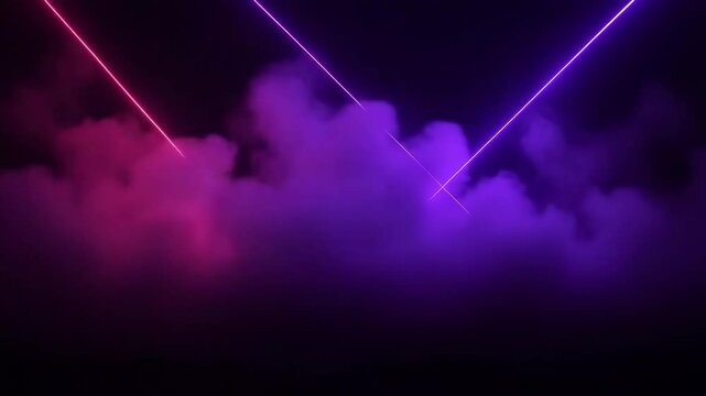 Humo colorido lila y rosa con l&aacute;seres sobre fondo negro para dise&ntilde;o de efectos, elementos gr&aacute;ficos