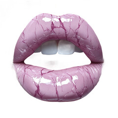 Buy cracked glossy pink lips makeup art beauty trend online now on sale on transparent background