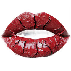 Cracked red lipstick texture close up beauty fashion makeup lips concept on transparent background