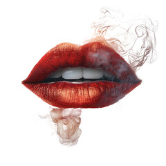 Red lips with smoke effect beauty fashion makeup lipstick mouth design art on transparent background