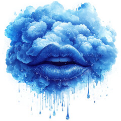Blue lips with cloudscape a stunning artistic beauty concept wallpaper on transparent background