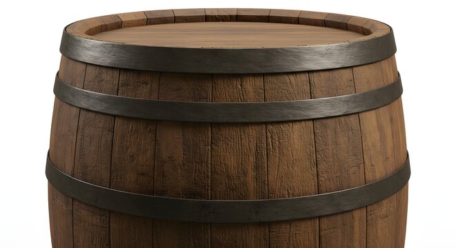 Vintage Wooden Barrel Rustic Texture, Aged Oak, Dark Metal Bands, Storage Container