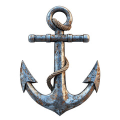 Isolated rusty anchor with rope nautical sea ocean marine boat vessel ship on transparent background