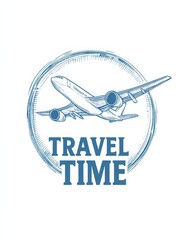 travel logo design with text TRAVEL TIME and airplane flying in the sky