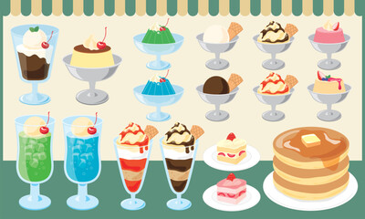 喫茶店のスイーツセット_緑