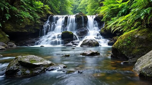 Lush waterfall cascading through rocks
