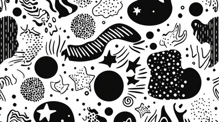 Memphis geometric seamless pattern with monochrome abstract background