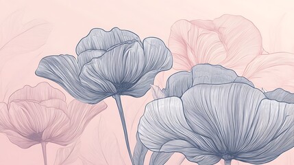 Digital illustration of stylized blue and pink flowers in a linear, patterned design.