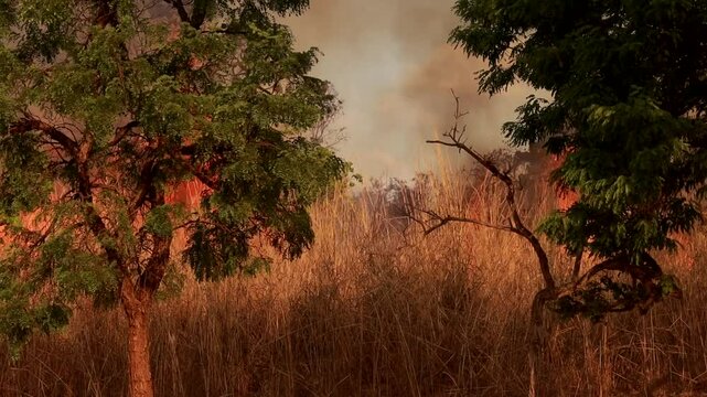 Huge Fire the Result of Arson breaks out in Burle Marx Park in the Northwest Section of Brasilia, Brazil known as Noroeste