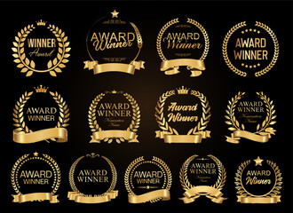 Top rated and award winner golden badge and emblem collection stock illustration 