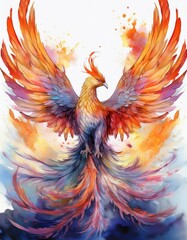 Mythischer Ph&ouml;nix &ndash; Aquarellbild in feurigen Pastellt&ouml;nen