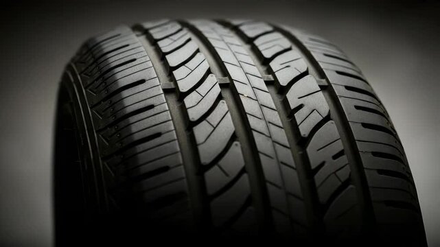 Close-up of tire tread showcasing detailed pattern and texture for automotive use