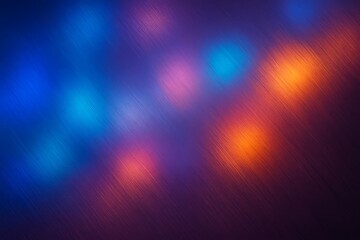 Obraz premium Brushed Metal Abstract Texture Background with Neon Reflections – A Landscape Texture Featuring Diagonal Metallic Grain and Diffused Urban Light Glow in Cobalt, Cyan, Violet, and Amber