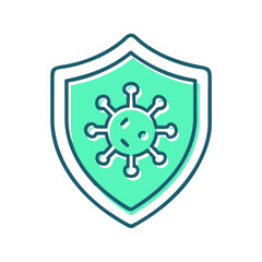 Fototapeta premium Protected from viruses, a teal shield icon, for medical websites