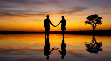 Romantic Sunset Silhouette of a Couple
