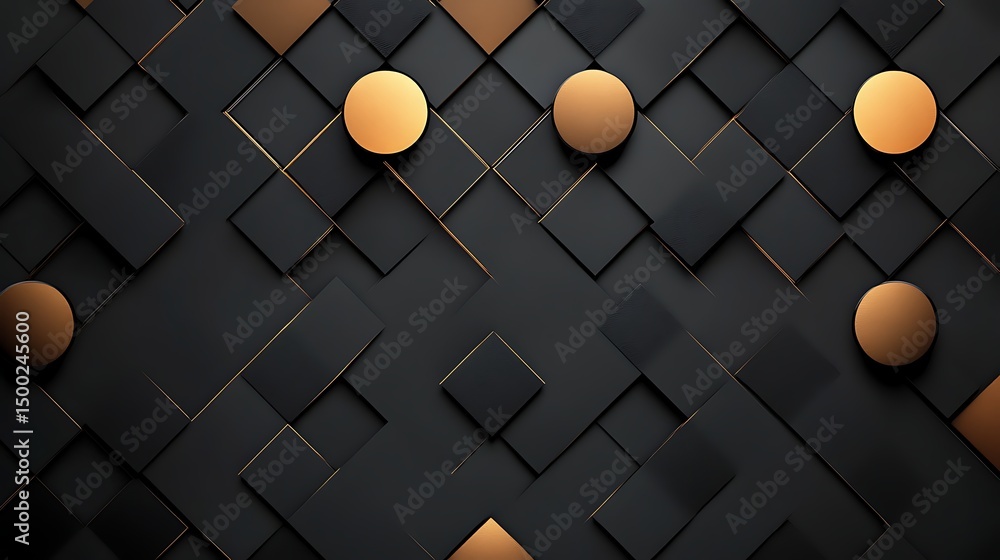Poster abstract geometric pattern with black and gold squares creating a 3d effect