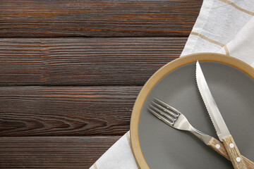 Beautiful table setting on wooden background