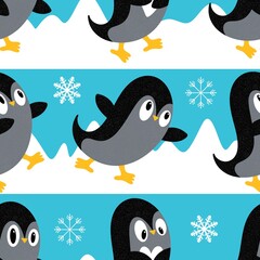 Christmas animals seamless penguin pattern for wrapping paper and fabrics