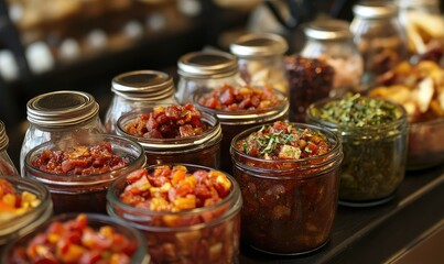 Obraz premium Gourmet bacon jam in a well-organized display. AI generated illustration.