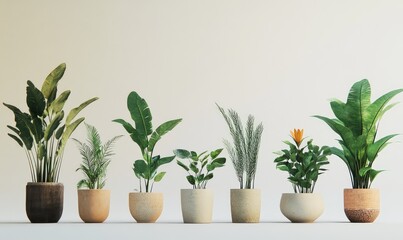 Obraz premium Illustrated plants and flowers in a minimalist display. AI generated illustration.