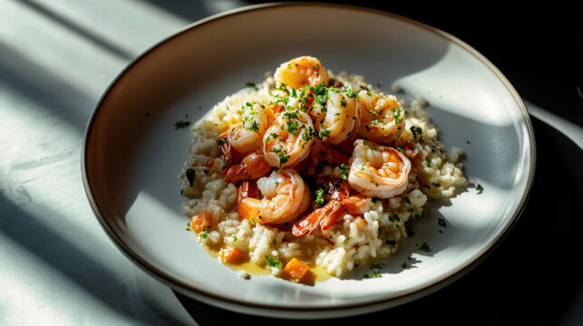  Elegant Portuguese arroz de tamboril with shrimp garnished with