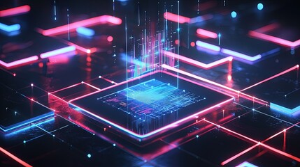 Fototapeta premium Abstract digital circuit design with glowing lines.