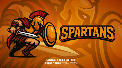 Charging Spartan Mascot Logo Vector – Greek Warrior in Combat Stance with Shield and Sword for Esport Team, Gaming Logo, Streamer Brand or Tactical Battle Identity
