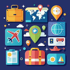 travel flat icons set