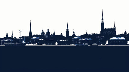 Naklejka premium Silhouette of Helsinki skyline in navy blue against white backgr