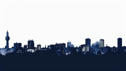 Naklejka premium Novosibirsk skyline silhouette at sunset showcasing urban architecture in serene blue tones