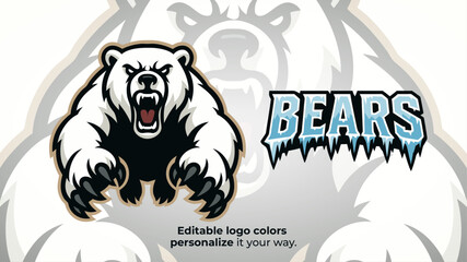 Fierce Polar Bear Claw Mascot Logo Vector – Roaring Arctic Beast with Open Paws for Esport Team, Gaming Logo, Streamer Brand or Competitive Sports Identity
