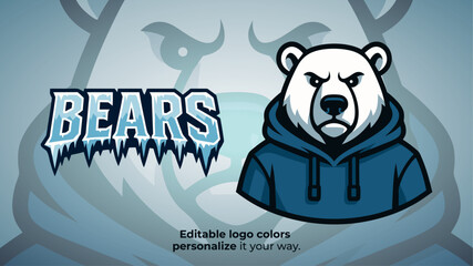 Polar Bear Hoodie Mascot Logo Vector – Cool Arctic Animal in Urban Style for Esport Team, Gaming Logo, Streamer Brand or Cold-Themed Competitive Identity
