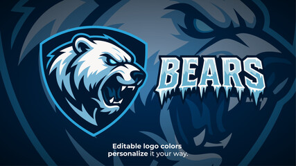 Roaring Polar Bear Shield Mascot Logo Vector – Fierce Arctic Animal Emblem for Esport Team, Gaming Logo, Streamer Brand or Competitive Sports Identity  © Giu Studios