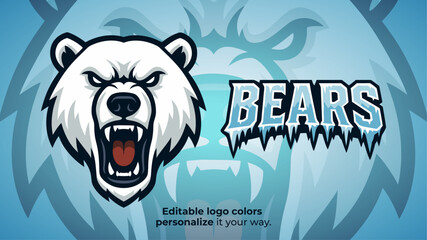 Angry Polar Bear Front View Mascot Logo Vector – Fierce Arctic Animal Roar for Esport Team, Gaming Logo, Streamer Identity or Competitive Sports Branding
