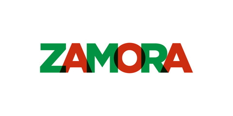 Zamora in the Mexico emblem. The design features a geometric style, vector illustration with bold typography in a modern font. The graphic slogan lettering.