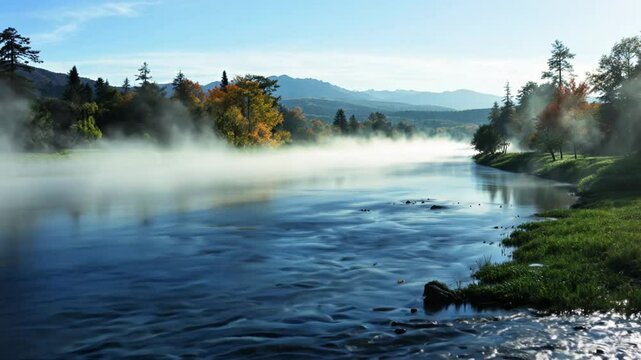 Misty river in autumn